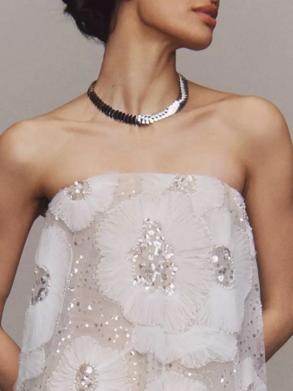 Helsi Margot (L) Strapless White Floral Embellished Evening Dress - Picture 2 of 4